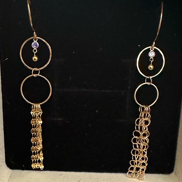 Catbird Jewelry - 14k Dangle Mismatch Gold Tanzanite Earrings
